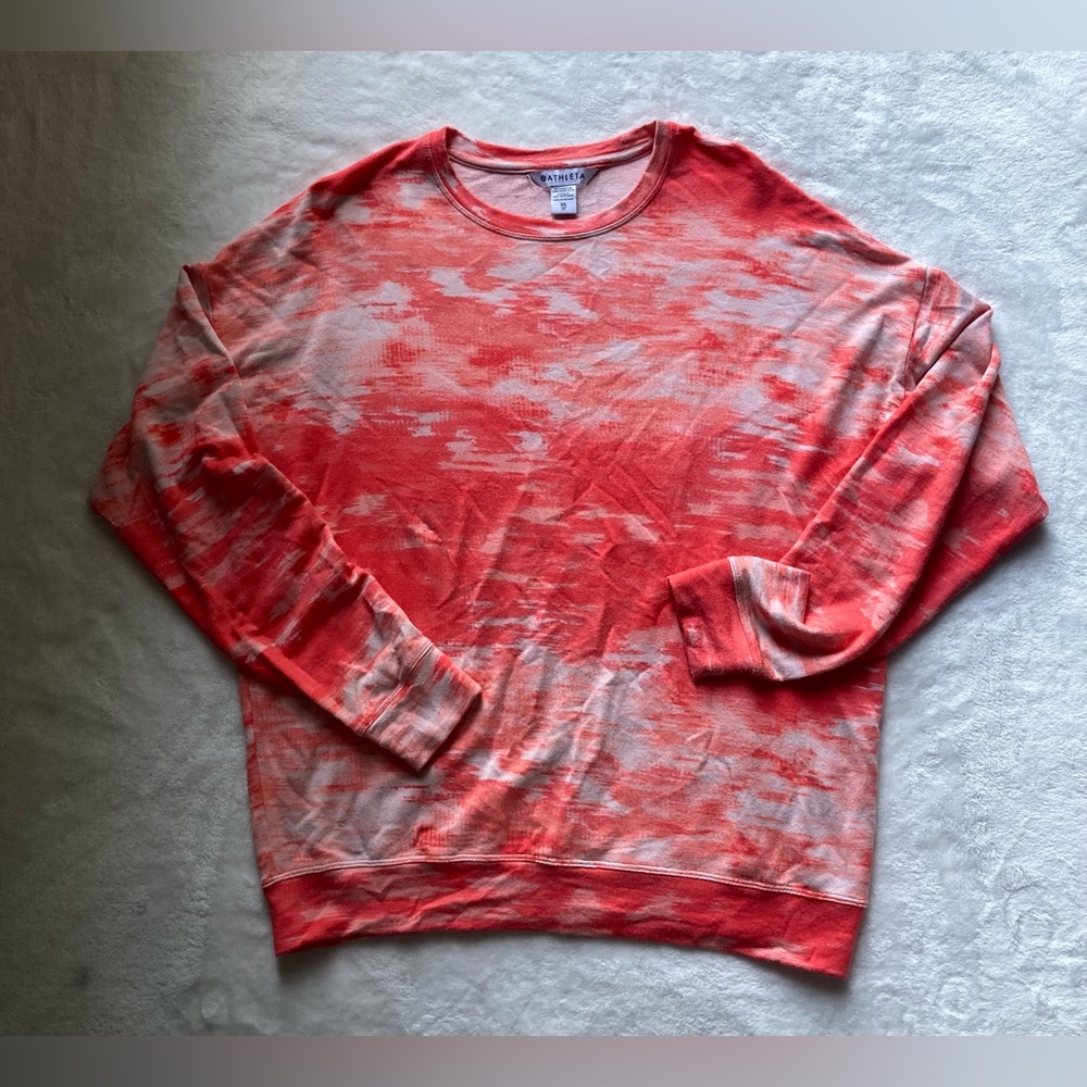 Athleta Coral White‎ Balance Printed Oversized Pullover Sweatshirt Womens Sz XS